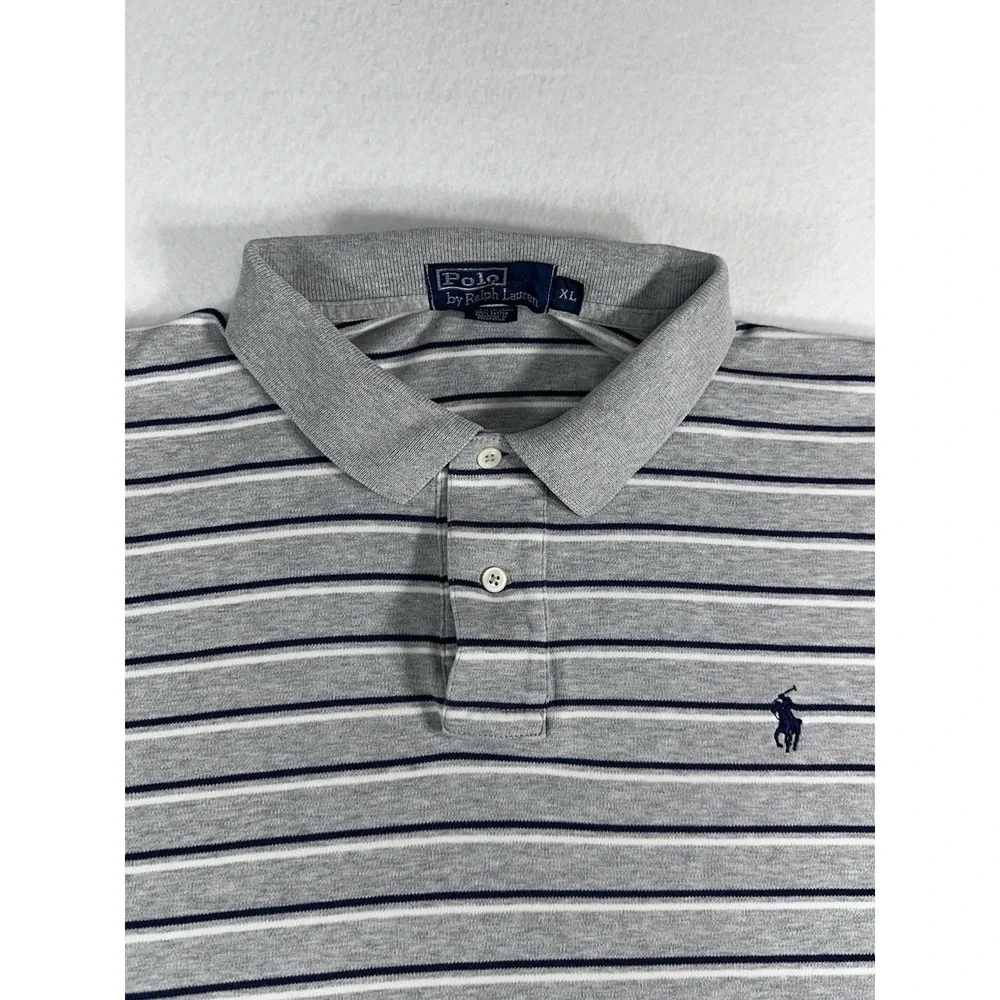 Polo by Ralph Lauren Striped Polo Shirt Men's XL Gray Cotton Short Sleeve Class